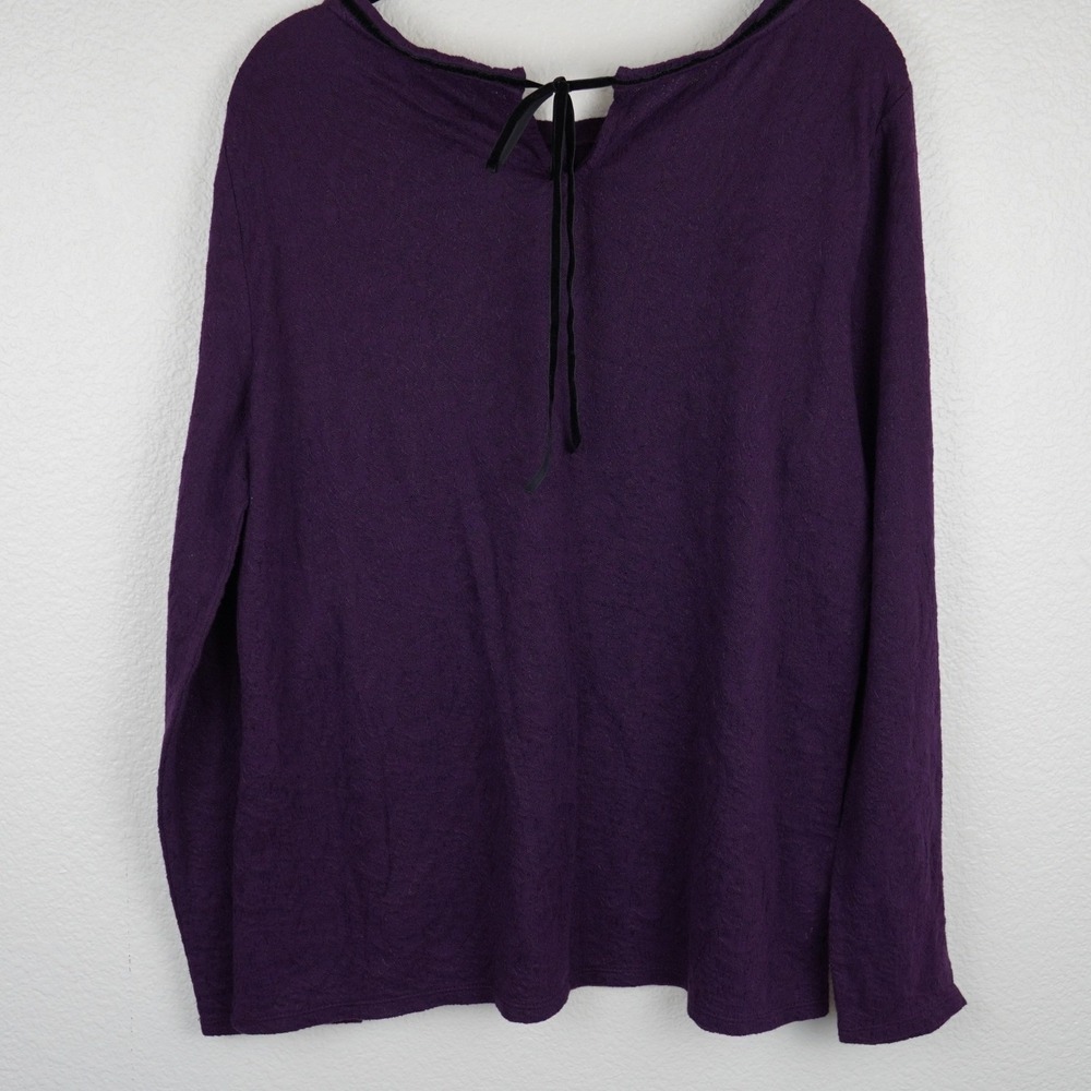 LOFT Womens Long Sleeve Purple Textured Knit Tie Back Top XL‎